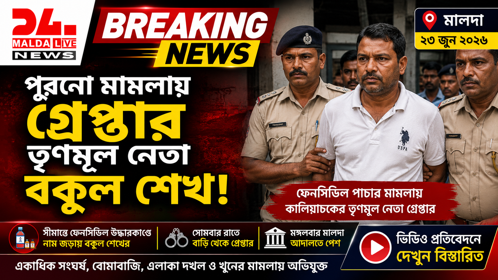 ফেনসিডিল পাচার মামলায় গ্রেপ্তার কালিয়াচকের তৃণমূল নেতা বকুল শেখ