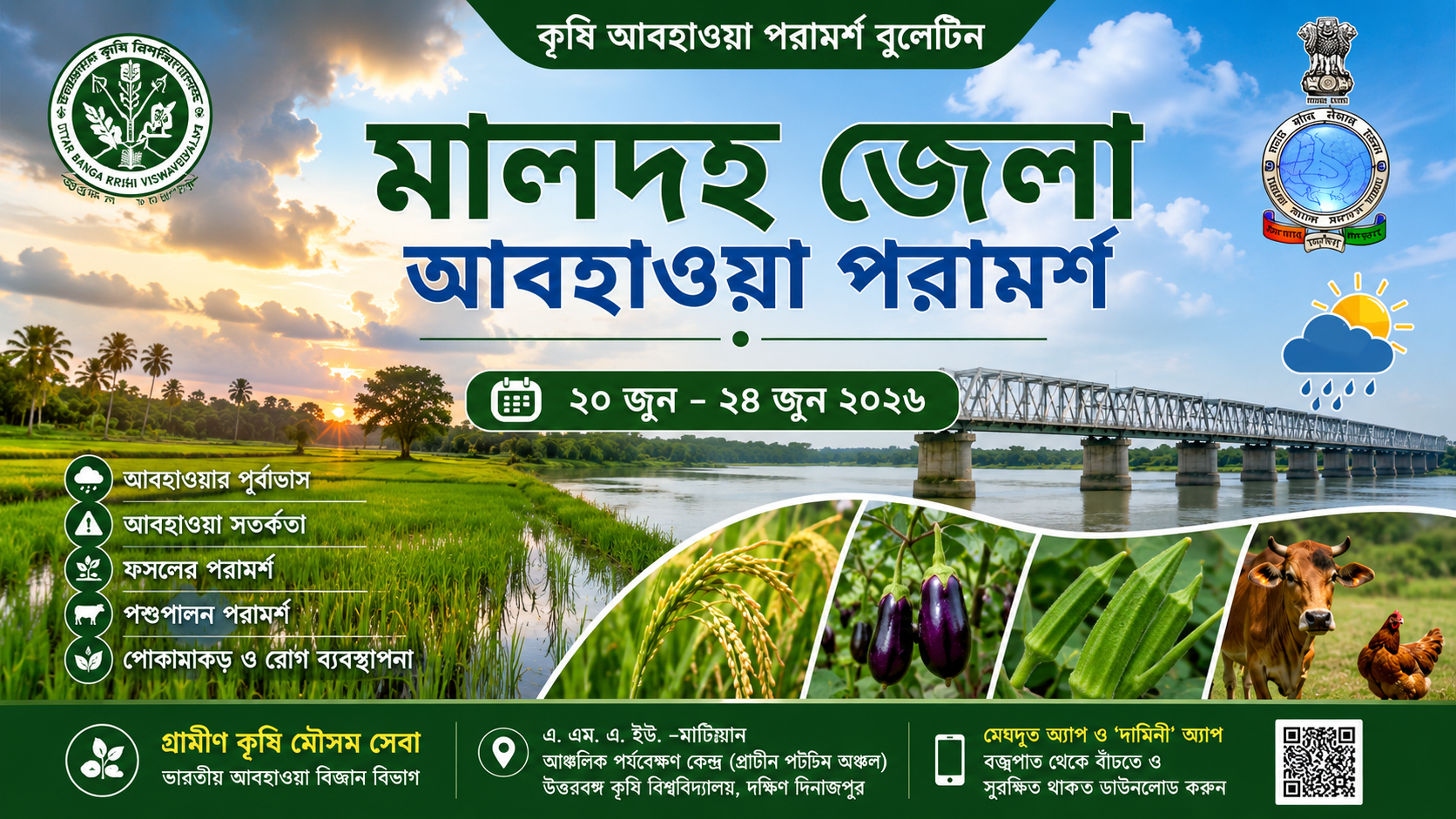 কৃষি আবহাওয়া পরামর্শ ২০ জুন – ২৪ জুন ২০২৬ মালদহ ও দক্ষিণ দিনাজপুর
